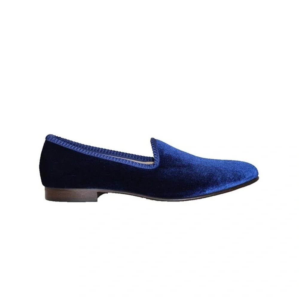 NEW Del Toro Men’s Velvet Slippers Size 8.5–Navy Blue–Handmade in Italy–Luxury